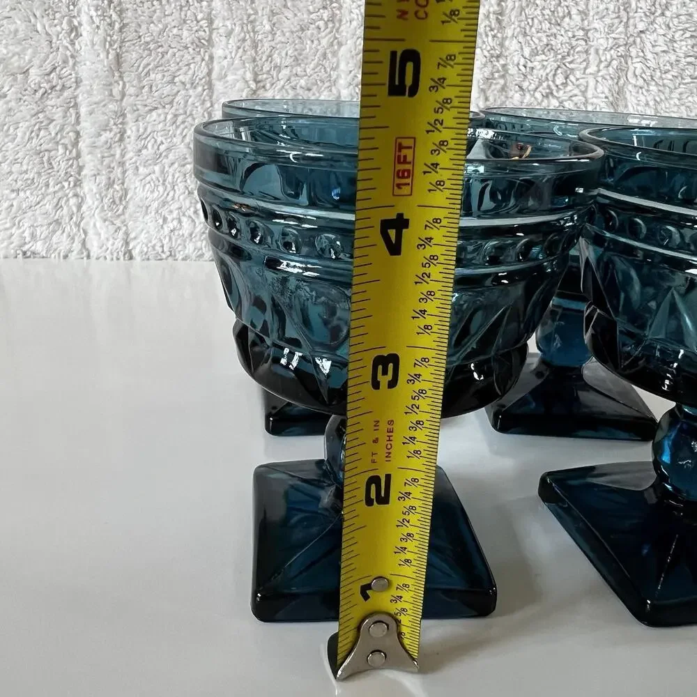 Indiana Glass Vintage Aqua Blue Park Lane Colony Footed Sherbet Glasses 4.4